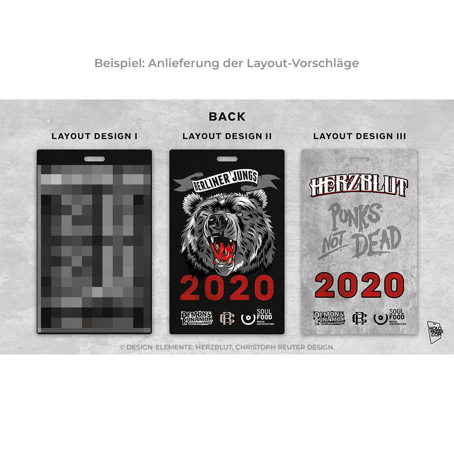 Holopasses Grafik-Design Layoutvorschau Backstagepässe